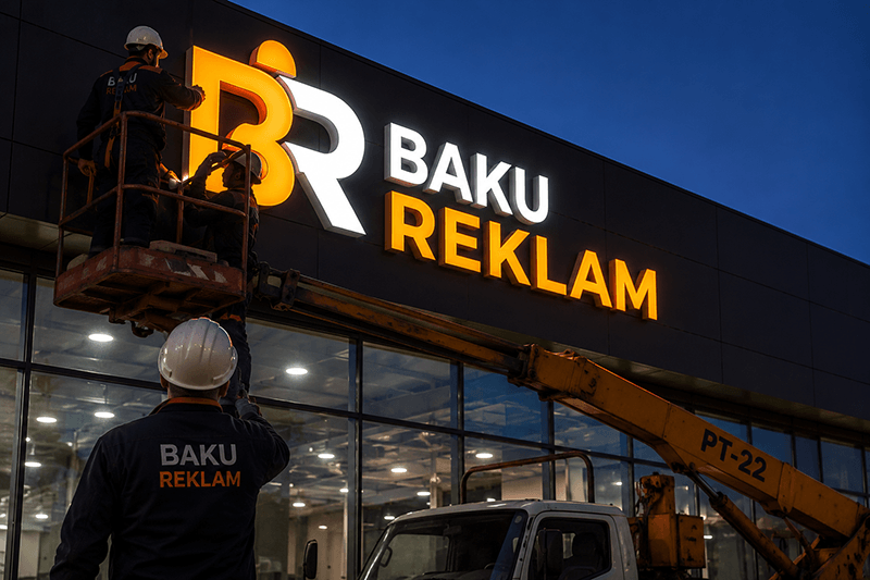 Монтаж наружной рекламы специалистами Baku Reklam