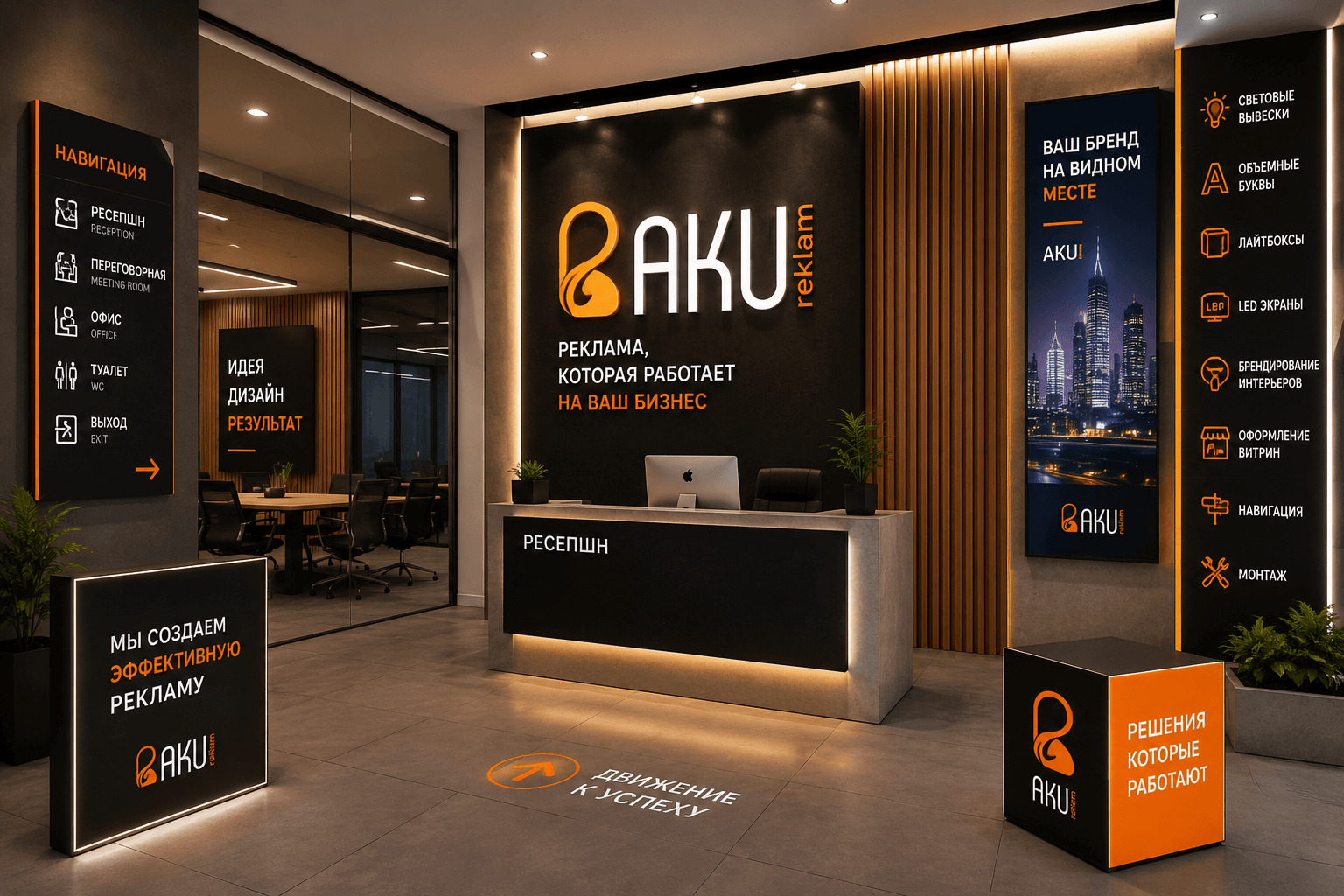 Оформление интерьера рекламными конструкциями Baku Reklam в Баку