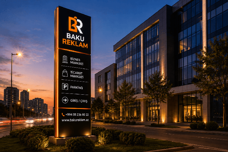 Стела и пилон с LED-подсветкой для бизнес-центра от Baku Reklam в Баку
